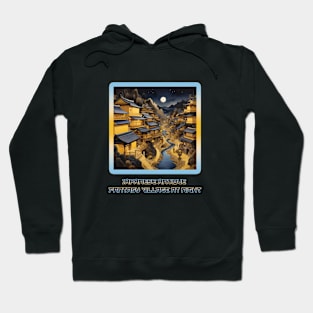 Japanese Fantasy Village Blue and Yellow Tones Hoodie